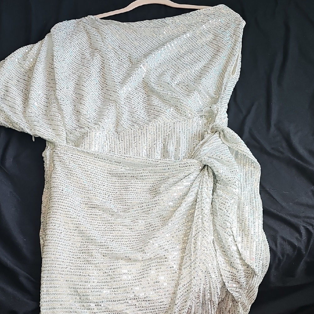 Grace Karin Cream Ribbed One Shoulder Cocktail Dress